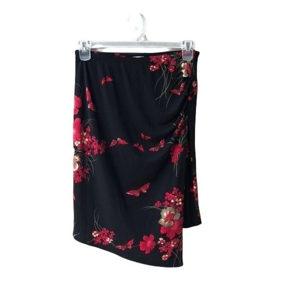 Finesse asymmetrical skirt Black and red butterfly Size Large